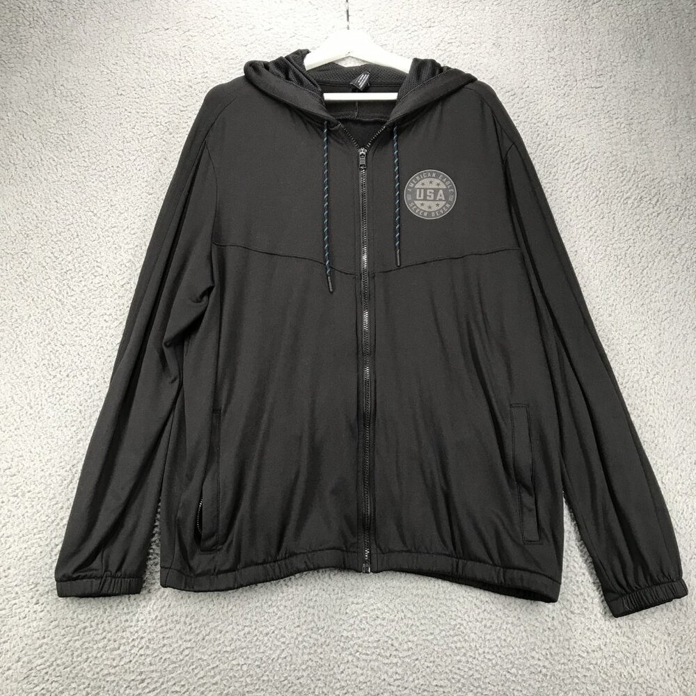 AMERICAN EAGLE Jacket Mens XL Black Full Zip Hooded Athletic Stretch USA Logo